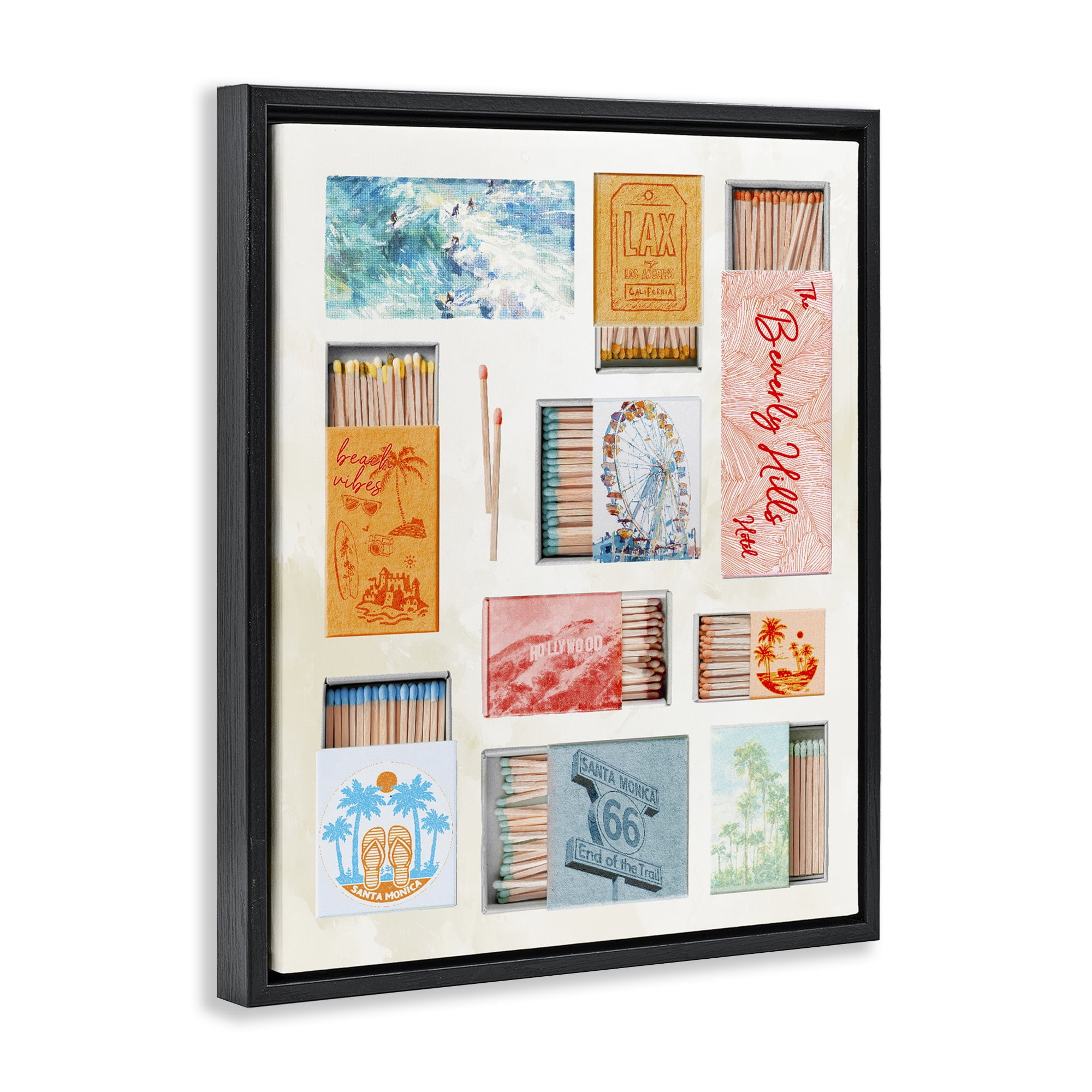 California Beach Matchboxes Black Framed Floater Canvas Wall Art, design by Ziwei Li