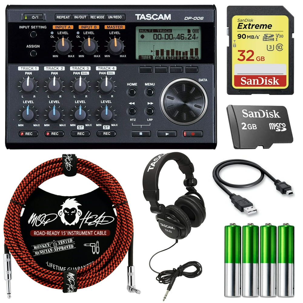 Tascam DP006 6Track MultiTrack Recorder Bundle with Headphones