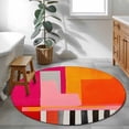 thumbnail image 4 of Pink Orange 3ft Area Rug, Geometric Modern Abstract Oil Painting Washable Non-Slip Small Round Rugs for Entryway Bedroom Kitchen, Soft Circle Carpet for Dining Room, Playroom Nursery Rug, 4 of 9