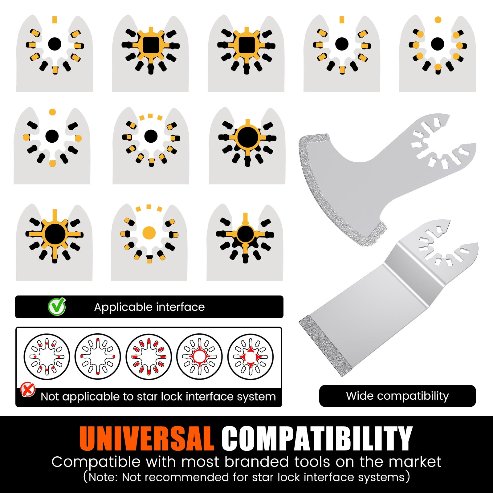 TMWEFUSC 12Pcs Diamond Oscillating Multi Tool Grout Removal Blades Tile Grout Remover Blades Kit with 2 Adapters Multifunctional Grout Remover Blades Kit for Oscillating Tool