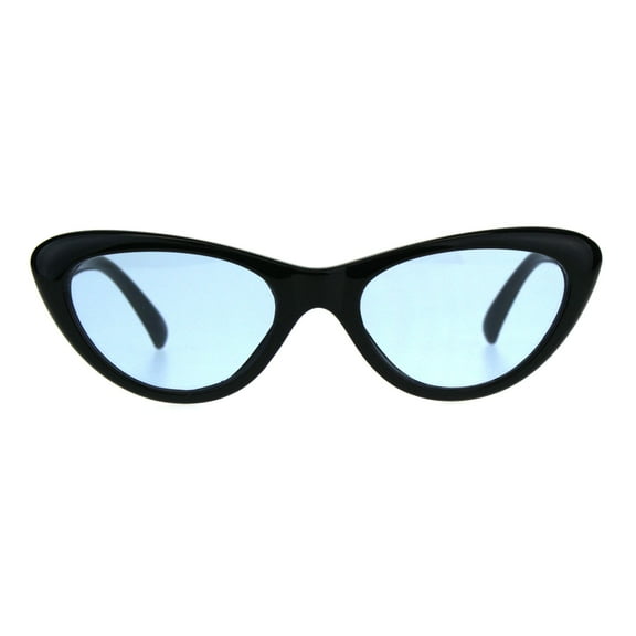 Womens Pop Color Lens Goth Narrow Cat Eye Plastic Sunglasses Black Blue