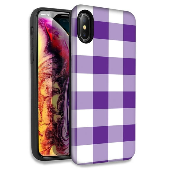 Mundaze Purple White Plaid Double Layer Hybrid Case Cover For Apple iPhone XR
