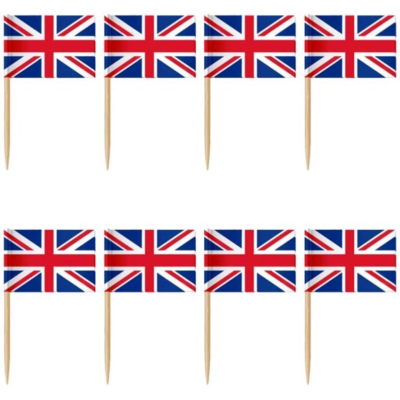 Cupcake Toppers 100PCS Wooden Toothpicks National Flag Plug Flag Cocktail Cupcake Picks Drink Picks Cocktail Disposable for Dining Room Bar Use (UK Flag Style) Cupcake Decorating