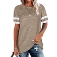 thumbnail image 2 of HAPIMO Summer Shirts for Women Short Sleeve Tees O-Neck Pullover Colorblock Stripe Print Tops Loose Fit Blouses Dressy Casual T-Shirts Khaki XXXL Savings, 2 of 5