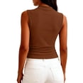 thumbnail image 4 of Stichou Women's Sleeveless Tops Ribbed Mock Neck Tank Top Slim Fitted Ruched Basic Layering Shirts 2026 Summer Spring Going Out Y2k Clothes Coffee M, 4 of 5