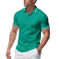 thumbnail image 2 of Otvok Men Turndown Collar T-Shirt Casual Solid Short Sleeve Pullover Button Blouse, 2 of 6