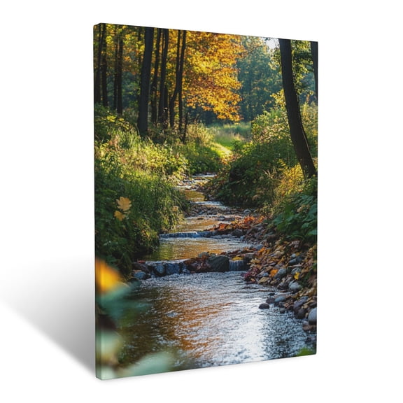 CozyNet Peaceful Forest Stream Lined With Colorful Botanical Growth Wall Art Prints With Frame Canvas Perfect for Living Room & Bedroom, Ready to Hang, Wall Decor 12"x16"in