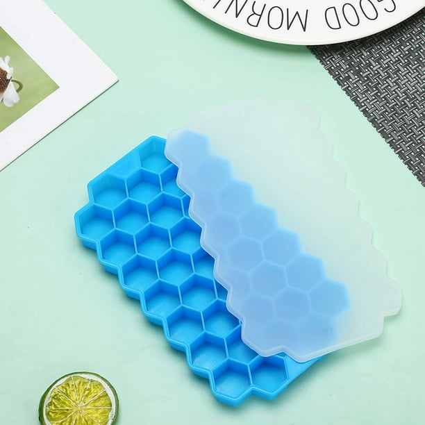Molde de silicona pura con tapa de cubitos de hielo en forma de panal de silicona, molde de hielo en forma de panal de 37 rejillas, caja de cubitos de hielo de silicona