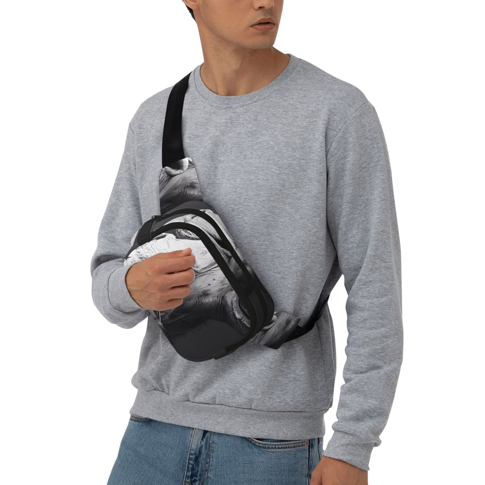 Picia Monochrome Giraffe Expression Print Square Double-Layer Waist Bag Mini Adjustable Waist Belt Bag Exercise Running Travel Hiking