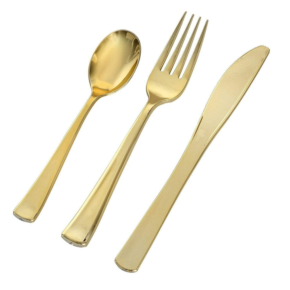 Cutlery combo pack (25 gold forks, 25 gold tea spoons, 25 gold knives