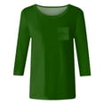 thumbnail image 4 of T-shirt Femme Manches 3/4 Polyvalent Simple Imprimé Col Rond Décontracté Vert P, 4 of 4