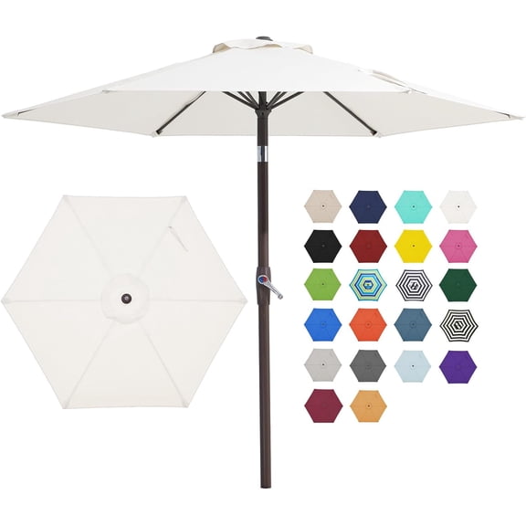 7.5ft Outdoor Market Umbrella with 6 Ribs Push Button Tilt Crank Cream White