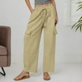thumbnail image 2 of Linen Pants Women Elastic High Waisted Drawstring Cargo Pants Baggy Wide Leg Pant Casual Beach Pant, 2 of 6