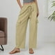 thumbnail image 2 of Pantalones de lino Pantalones cargo elásticos de cintura alta con cordón para mujer, 2 of 6