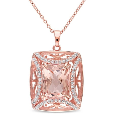 Tangelo 10-1/10 Carat T.G.W. Simulated Morganite and Cubic Zirconia Rose Rhodium-Plated Sterling Silver Halo Pendant, 18