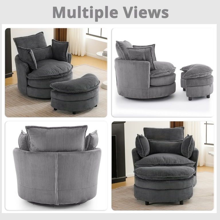 Ktaxon Swivel Corduroy Round Chair with Ottoman, 360-Degree