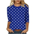 thumbnail image 1 of T-Shirts Grande Taille pour Femmes à Manches 3/4 à Pois, Col Ras du Cou, T-Shirts Graphiques de Base, Hauts d'Été Décontractés (m, Marine), 1 of 5