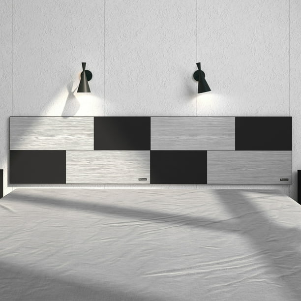 Cabecera de Cama Individual PLAYCON Minimalista Flotante 100 cm Ancho Gris y Negro