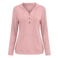 thumbnail image 4 of YTCAMLO Long Sleeve Sun Shirts for Women, Casual Loose Fit Button V Neck Sweatshirt with Kangaroo Pocket, Drawstring Workout Tops, 4 of 9