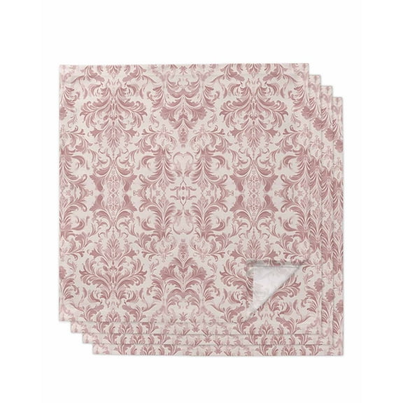 nqOlkjepod Pink Baroque Cloth Napkins Set of 4 Reusable Dinner Napkins, Farmhouse Scroll Floral Damask Patterned Cocktail Napkin Washable Table Napkins for Wedding/Holiday Party/Baby Shower 20"x20"