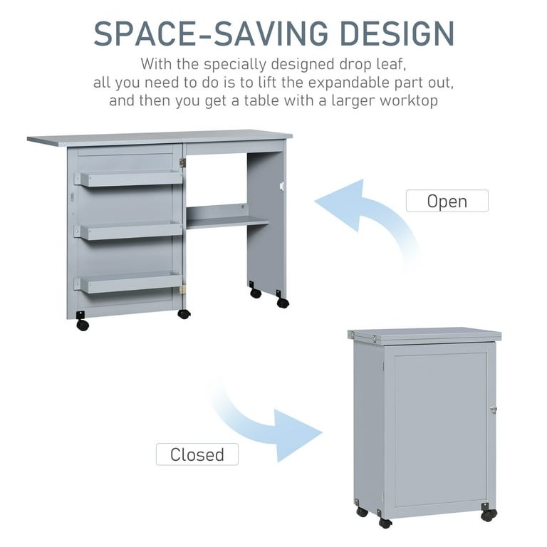 Tomshoo Folding Sewing Table Rolling Utility Work Station & Side Desk w/  Storage Bins 