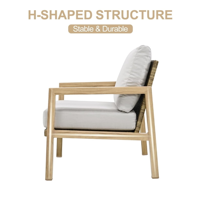 2Pcs Patio Arm Chairs Chat Set with Aluminum Frame & Cushions, Outdoor Rattan Dining Chairs