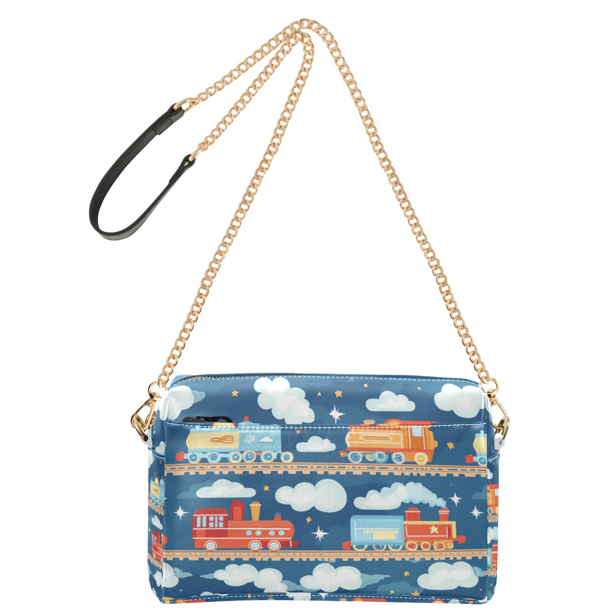 FORMRS Women Crossbody Purse with Chain Strap Vegan Leather Shoulder Handbag, Blue Cute Train Pattern
