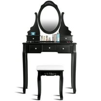 Topbuy Oval Vanity Mirror Dressing Table Beauty Dresser w/ Cushioned Bench Black