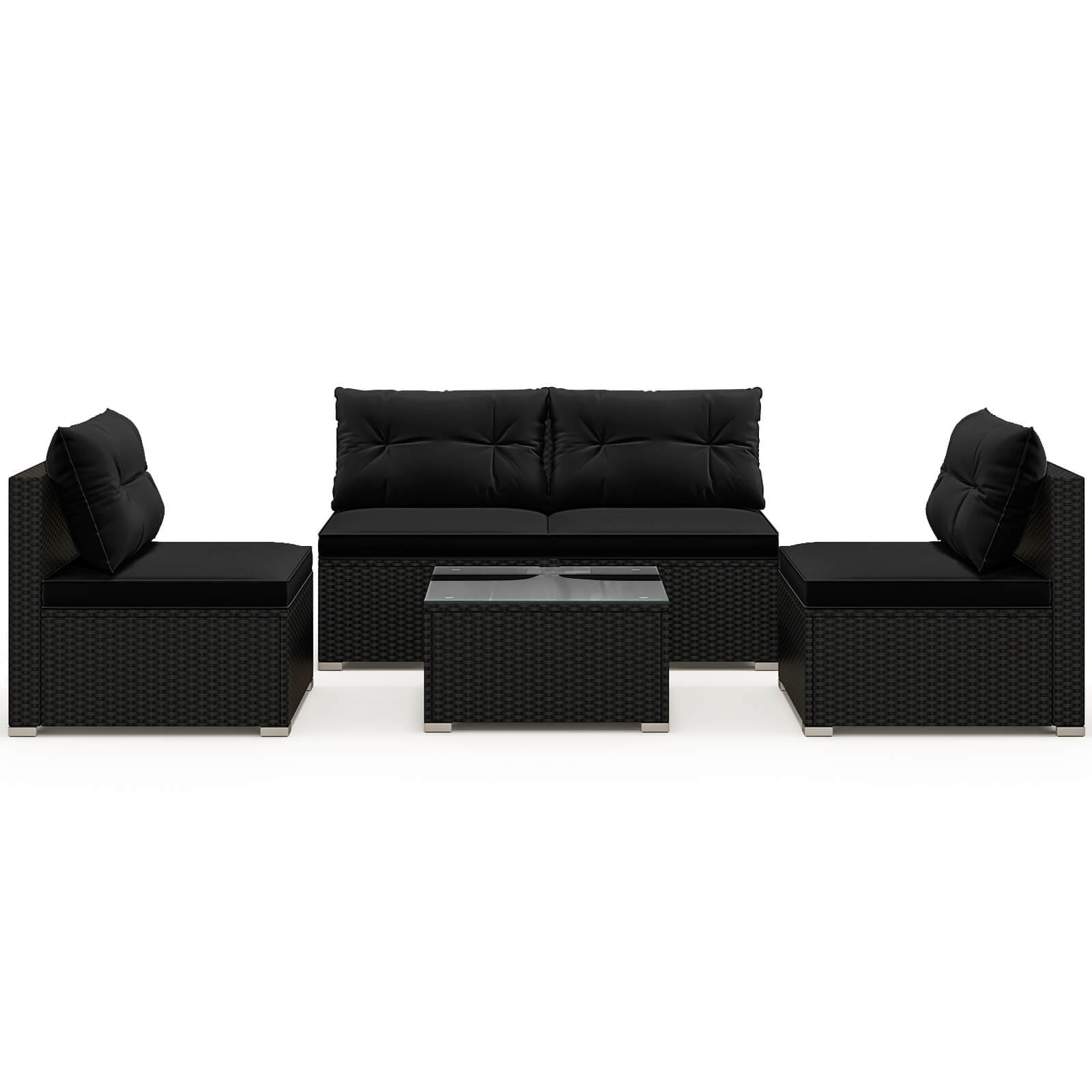 Costway 5 Piece Outdoor Furniture Set with Seat & Back Cushions Tempered Glass Tabletop Black