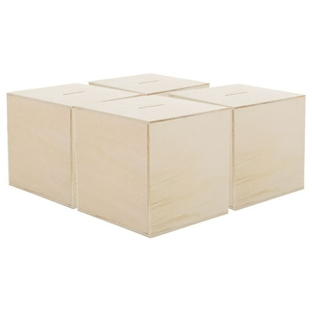 HOMEMAXS Wooden Piggy Bank for Kids Craft Beige Color Square Design Great for Home Decor 4pcs