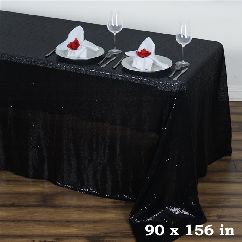 BalsaCircle Black 90x156&quot; Sequin Rectangular Tablecloth