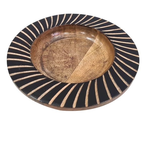 collectiblesBuy Handmade Vintage Round Two Tone Rustic Grain Pattern Multipurpose Home Wooden Salad Bowl Serving Fruits Decorative Dinning Food Plates