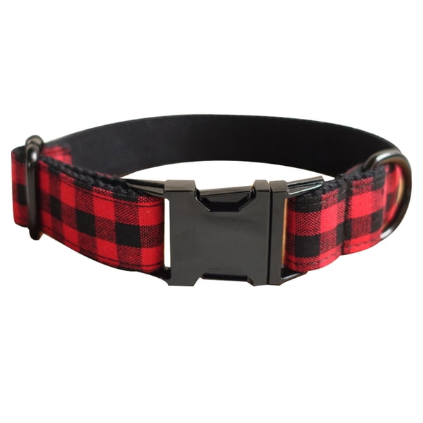 Collar con clip de plástico y hebillas - Cuadros de búfalo negro/rojo