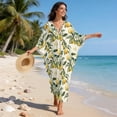 thumbnail image 3 of SEANATIVE Kaftan Dresses for Women V Neck Long Coverups Women Summer Caftan Coverups Dress Kimono Beach Vacation Wear Hawaiian Dresses for Holiday Trip Vacation, Lemon Flower Beige, 3 of 7