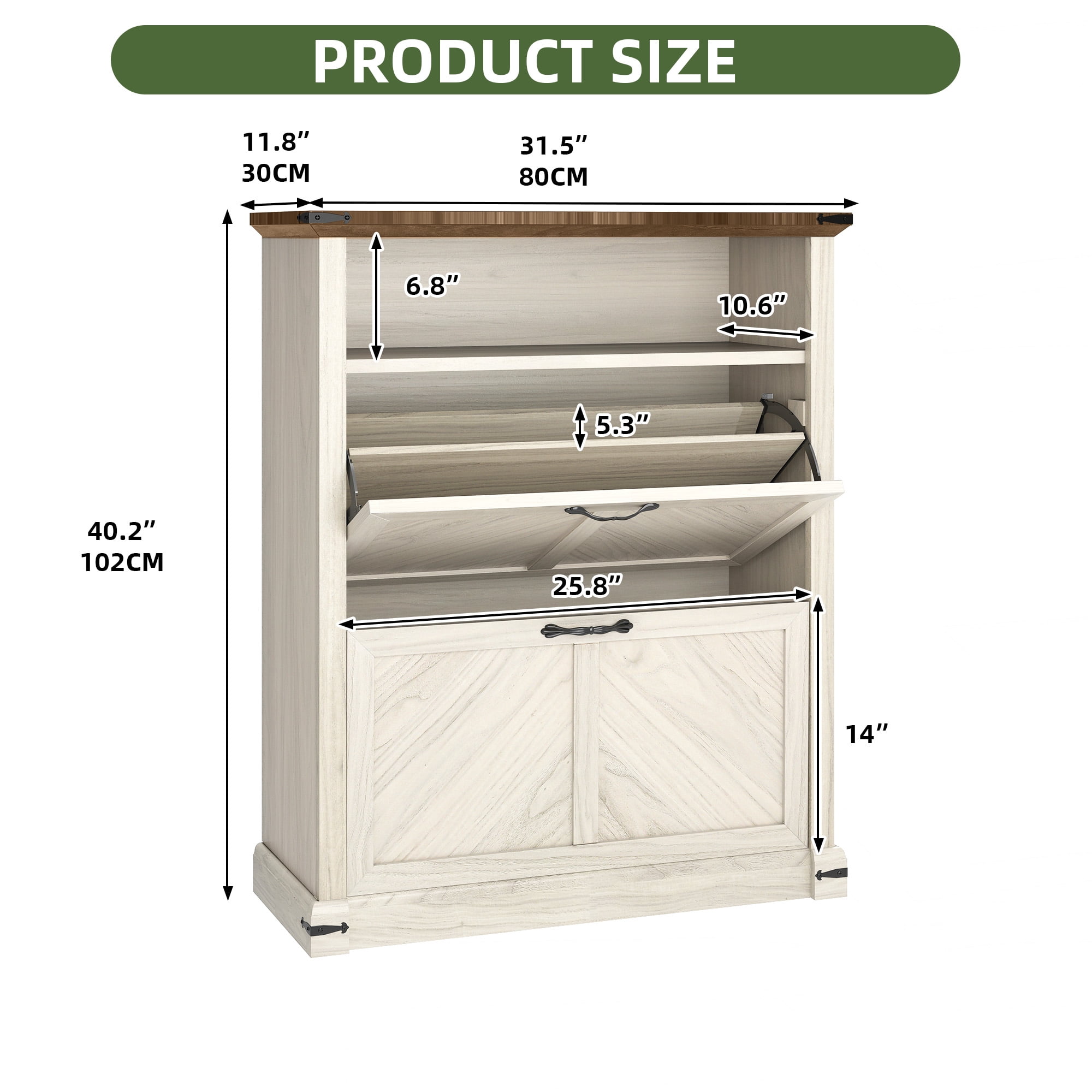 Uforic Shoe Cabinet with 2 Flip Drawers, Free Standing Shoe Racks Storage Cabinet ,Shoe Organizer Narrow Closet, Oak
