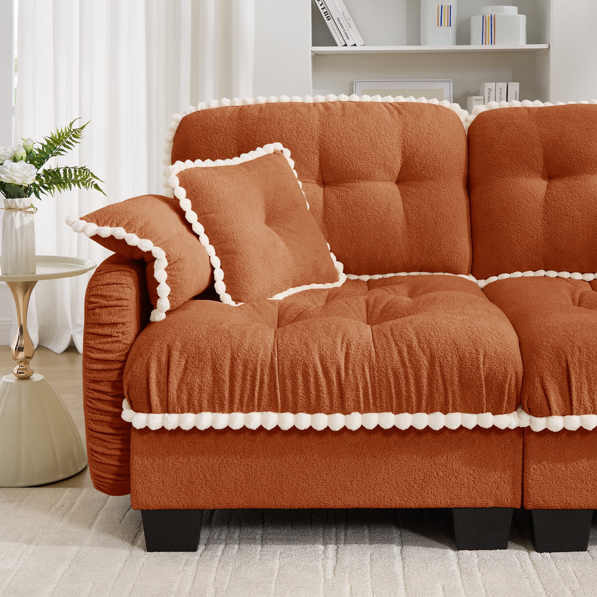 Aenkyo 131.5" Chenille Modular 4-Seater Sectional Sofa with Movable Ottoman, Orange