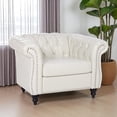 thumbnail image 2 of Hassch White PU Leather Upholstered Chesterfield Accent Armchair with Solid Wood Legs, Classic Single Sofa Chair for Living Room and Bedroom, 2 of 9