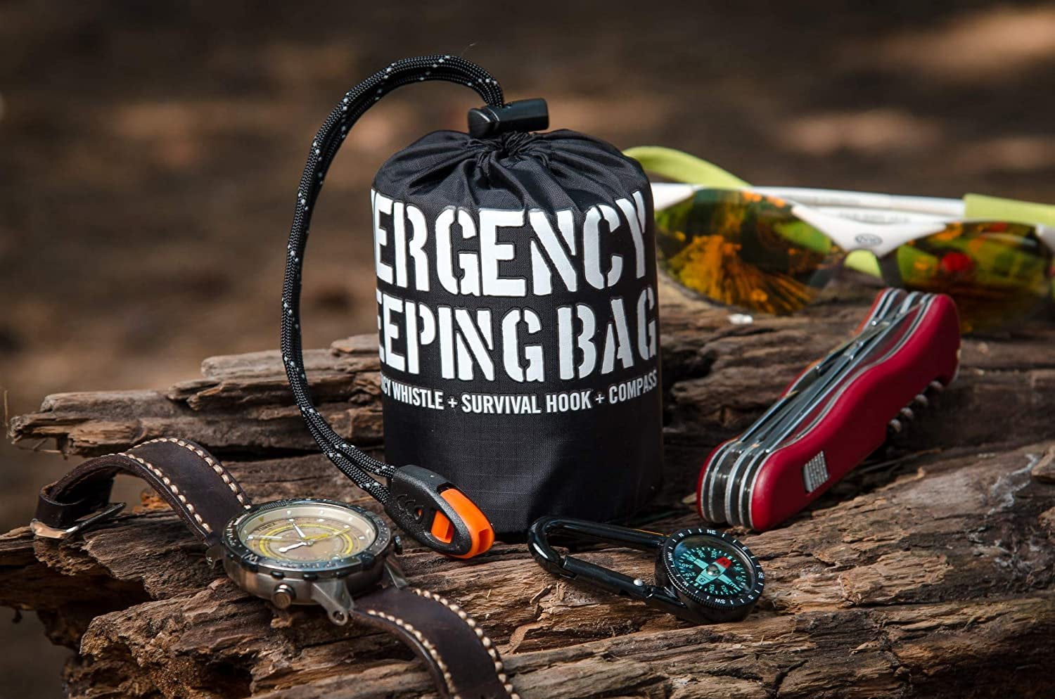 Emergency Sleeping Bag  Reflective Bivy Sack  Mylar Thermal Survival Bag  Includes Whistle, Compass and Survival Hook - Pack of 2