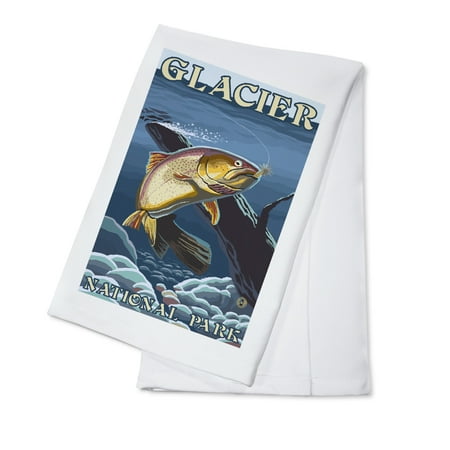Glacier National Park, Montana - Trout Fishing Cross-Section - Lantern Press Artwork (100% Cotton Kitchen