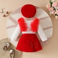thumbnail image 4 of Chbgutlmr 3 Piece Baby Girls Clothes Kids Sweet Cute Suits Knit Tops Pearl Bow Short Skirt Sets with Hat, 4 of 8