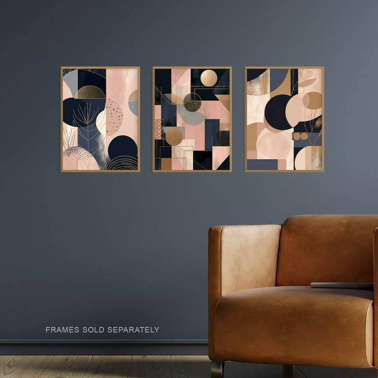 Set of 3 Frame Wall Art Abstract Geometric Gold Blue Pink Brown Black and White Print Painting deals on Canvas Wall Art Large Printable Art Prints