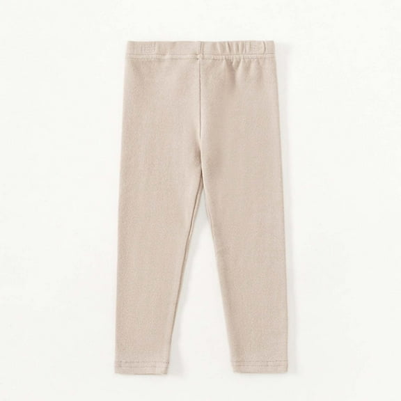 Huowey Big Girls Boys Uniform Pants Autumn Winter Warm Solid Color Elastic Waist Pull On Trousers Flat Front Dress Pants Comfortable Stretch Dailywear,Beige,6-7 Years