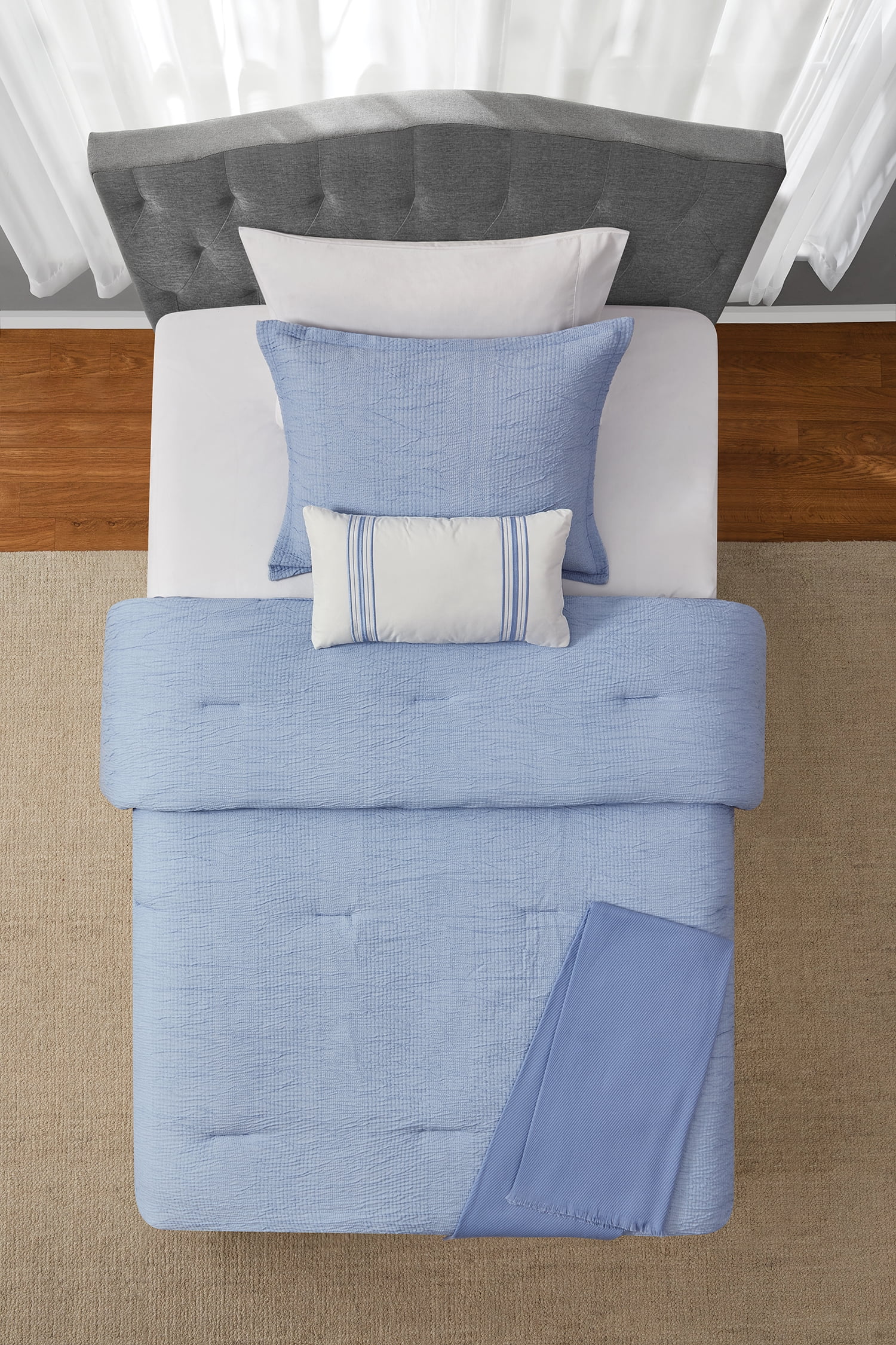 Mainstays Tonal 4-Piece Blue Stripe Matelasse Comforter Set, Twin/Twin XL
