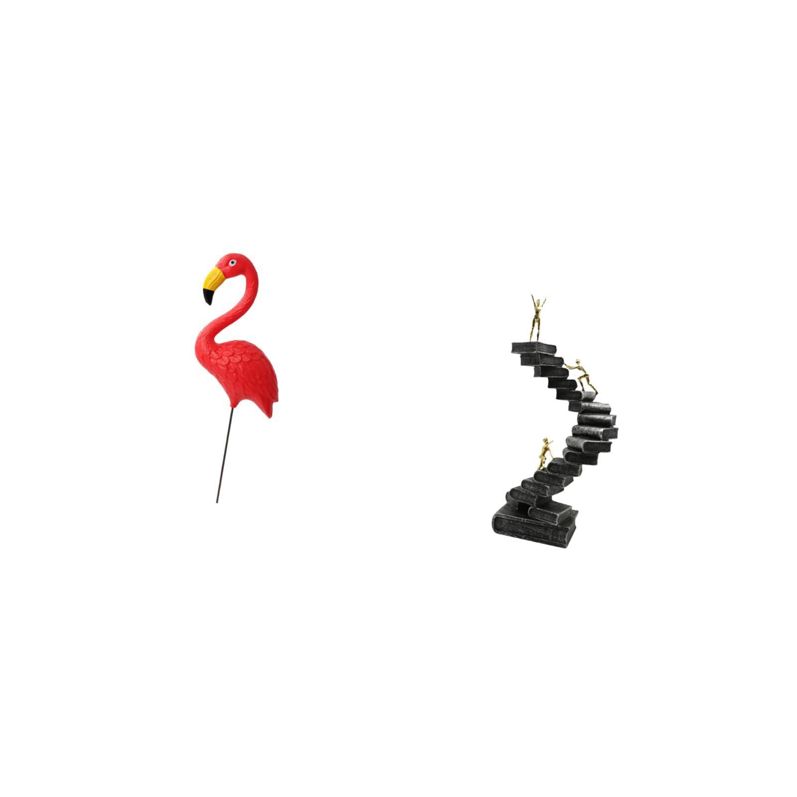 Miulika Flamingo Fairy Garden Sculpture and Abstract Thinker Ladder Statue Resin Figurine for Holiday Spring Yard Art Ornament Bookshelf Desktop Table Decorations