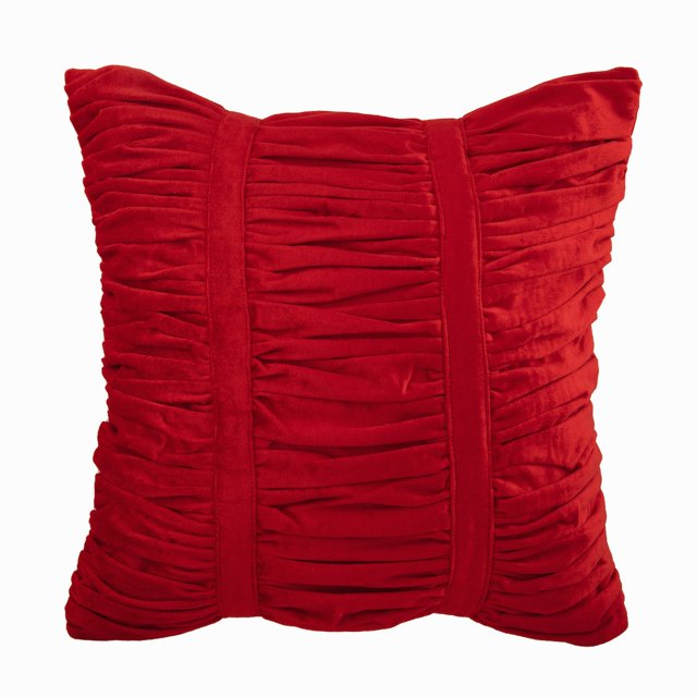 The HomeCentric Housses de Coussin Rouges Housse de Coussin Texturée Pintucks Couleur Unie Lot de 2 14x14 Pouces (35x35 cm) Housses de Coussins Carrés en Velours Rayé - Beauté Rouge