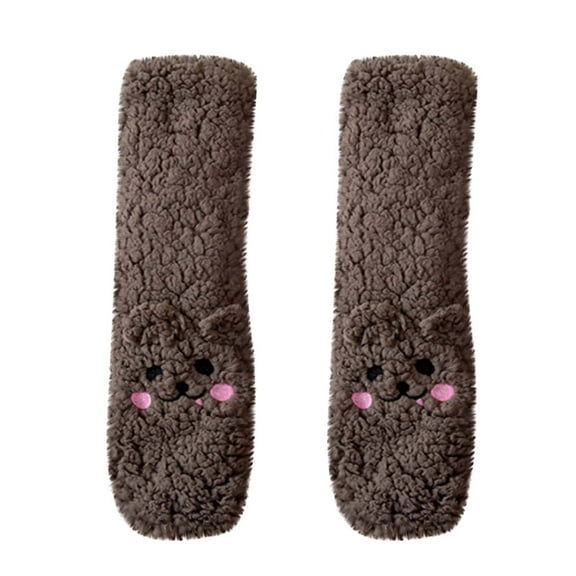 Xfvqtps Womens Fuzzy Socks Cute Socks Coral Fleece Cute Cartoon Animal Embroidery Mid Tube Thickened Comfortable Soft Cozy Indoor Sleep Warm Winter Fluffy Socks Coffee