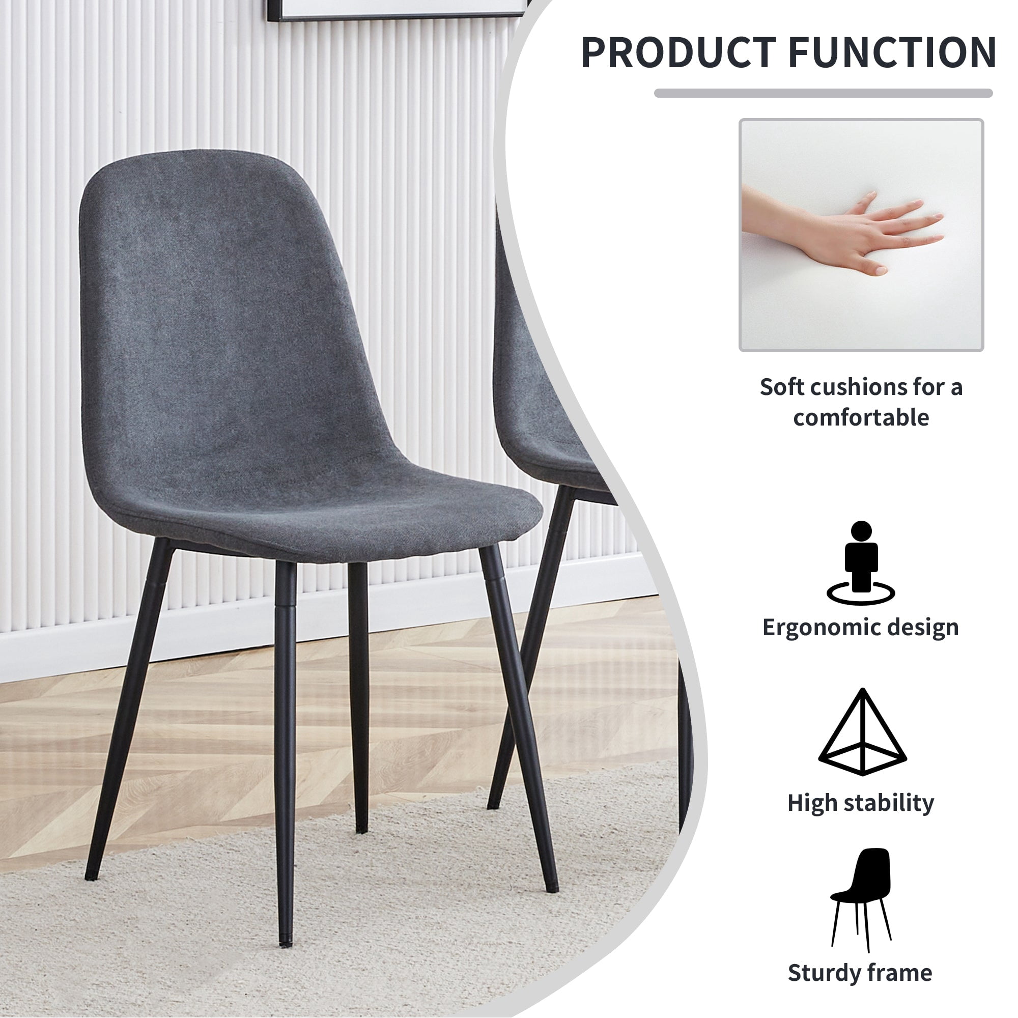 Sailvan Modern Linen Fabric Dining Chairs, 4-Pack, Sturdy Metal Legs with Anti-Slip Feet