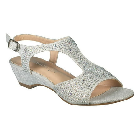 silver wedge sandals low rhinestone glitter strap platform blossom walmart