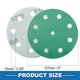 thumbnail image 4 of Discos de lijado de 5 pulgadas con 9 agujeros 1000 grano redondos de papel de lija con gancho y lazo de óxido de aluminio verde 50 piezas, 4 of 6