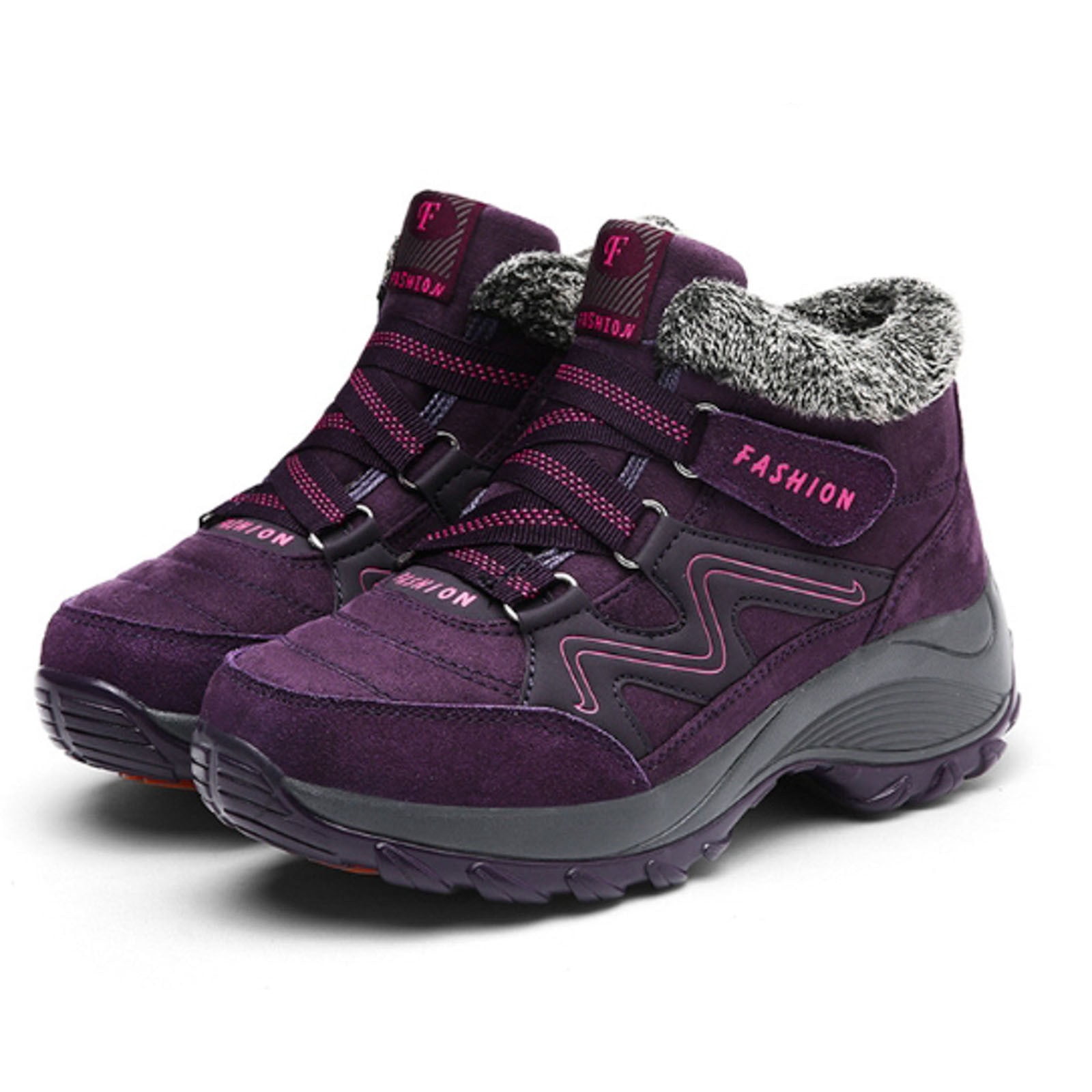 CAICJ98 Womans Winter Boots Warm Lined Waterproof Ankle Booties Outdoor Hiking Shoes Winter Boots for Women (Purple,Size 9)